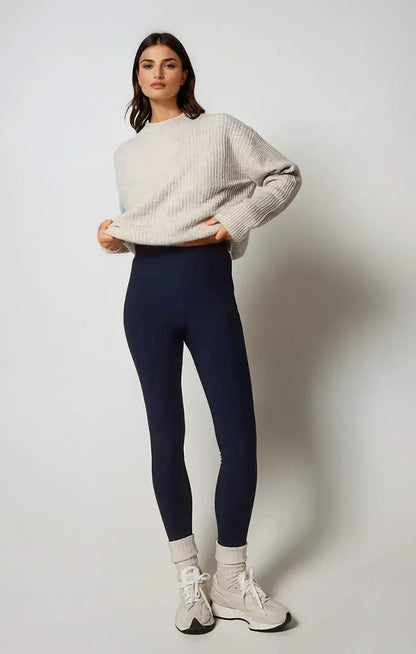 Dunkelblaue Thermo-Winterleggings Damen – Hohe Taille, warm gefüttert