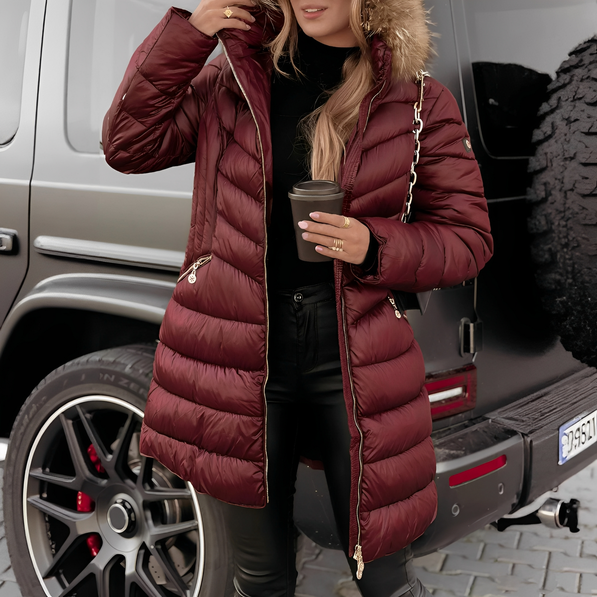 Damenjacke mit Pelzkragen Elegant Schwarz - Norvielle