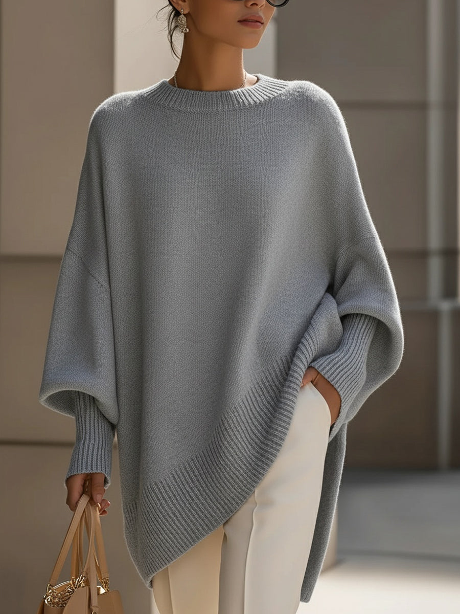Damen Oversize Strickponcho Elegantes Design Beige