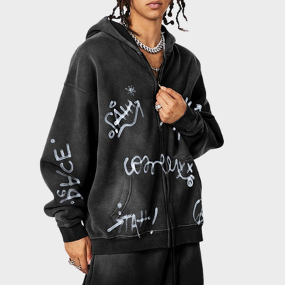 Norvielle Damen Oversize Hoodie Graffiti Print Y2K Stil
