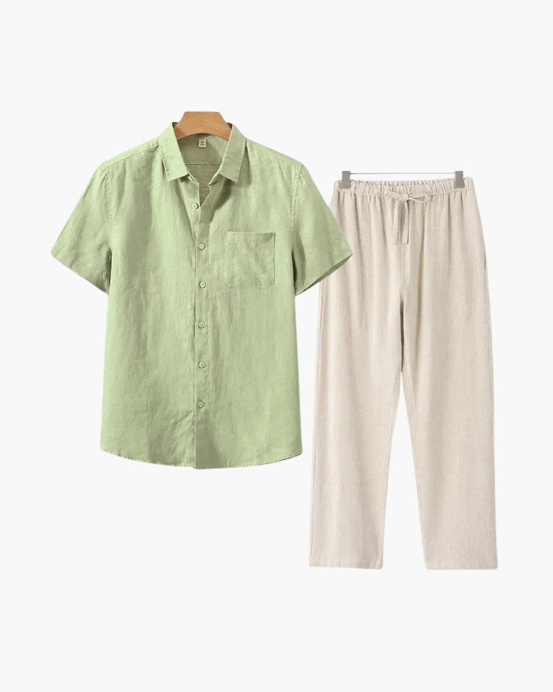 Lincoln Herren Leinen-Set Kurzarmhemd Sommerhose Beige