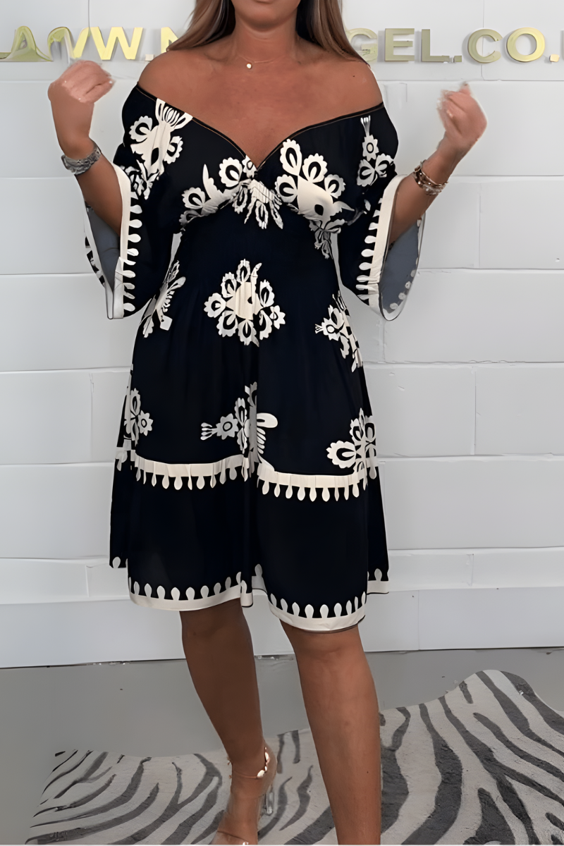 Damenkleid Muster V-Ausschnitt Elegantes Abendkleid