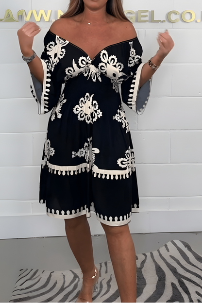 Damenkleid Muster V-Ausschnitt Elegantes Abendkleid