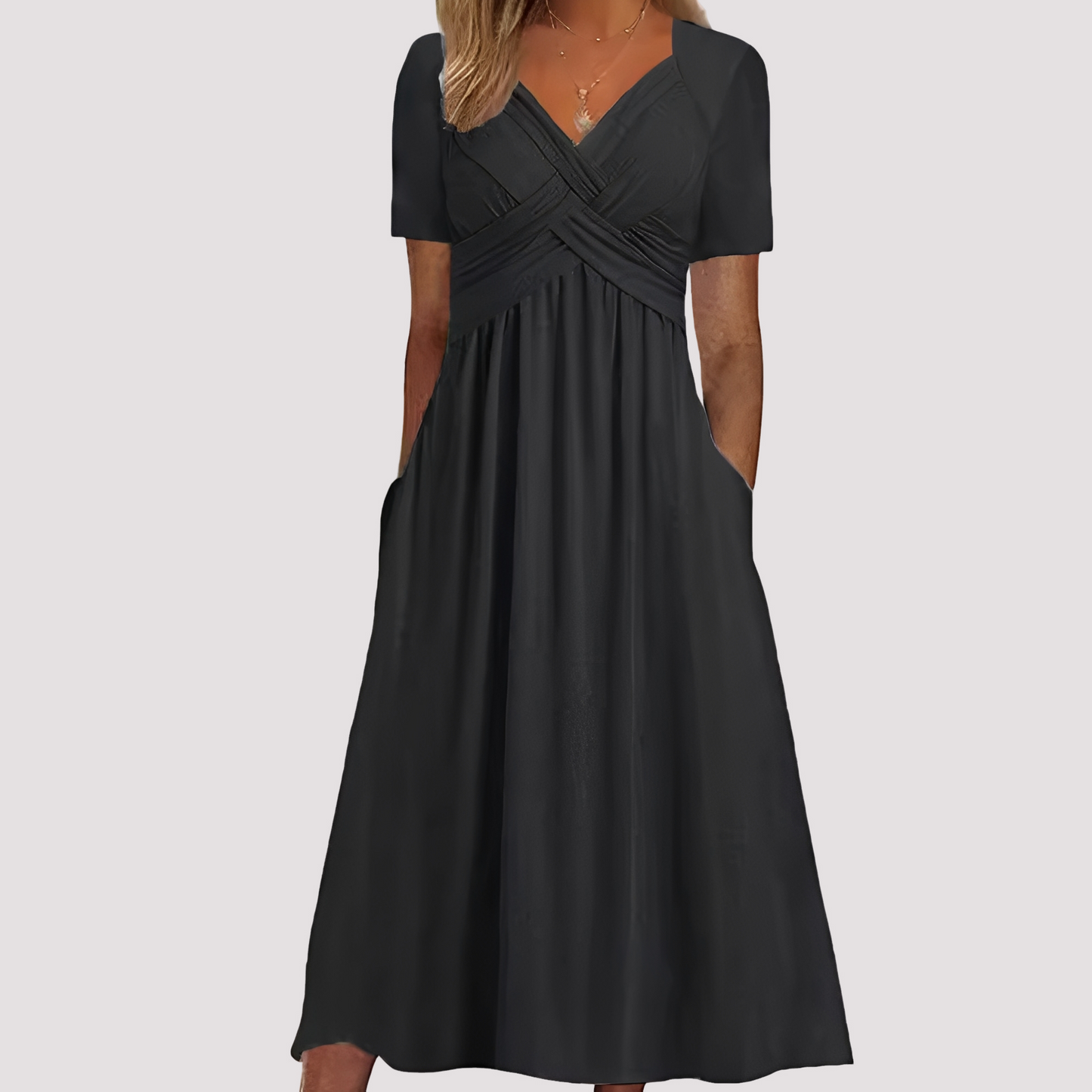Damen Midikleid V-Ausschnitt Stilvoll