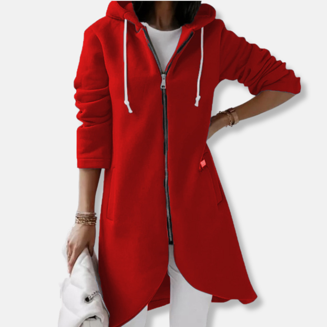 Damen Sweatshirtjacke Baumwollmischung Kapuze Mittellang