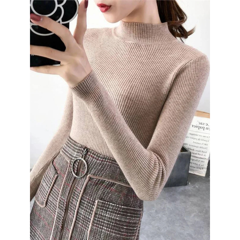 Norvielle Damen Pullover Hochkragen Gerippt