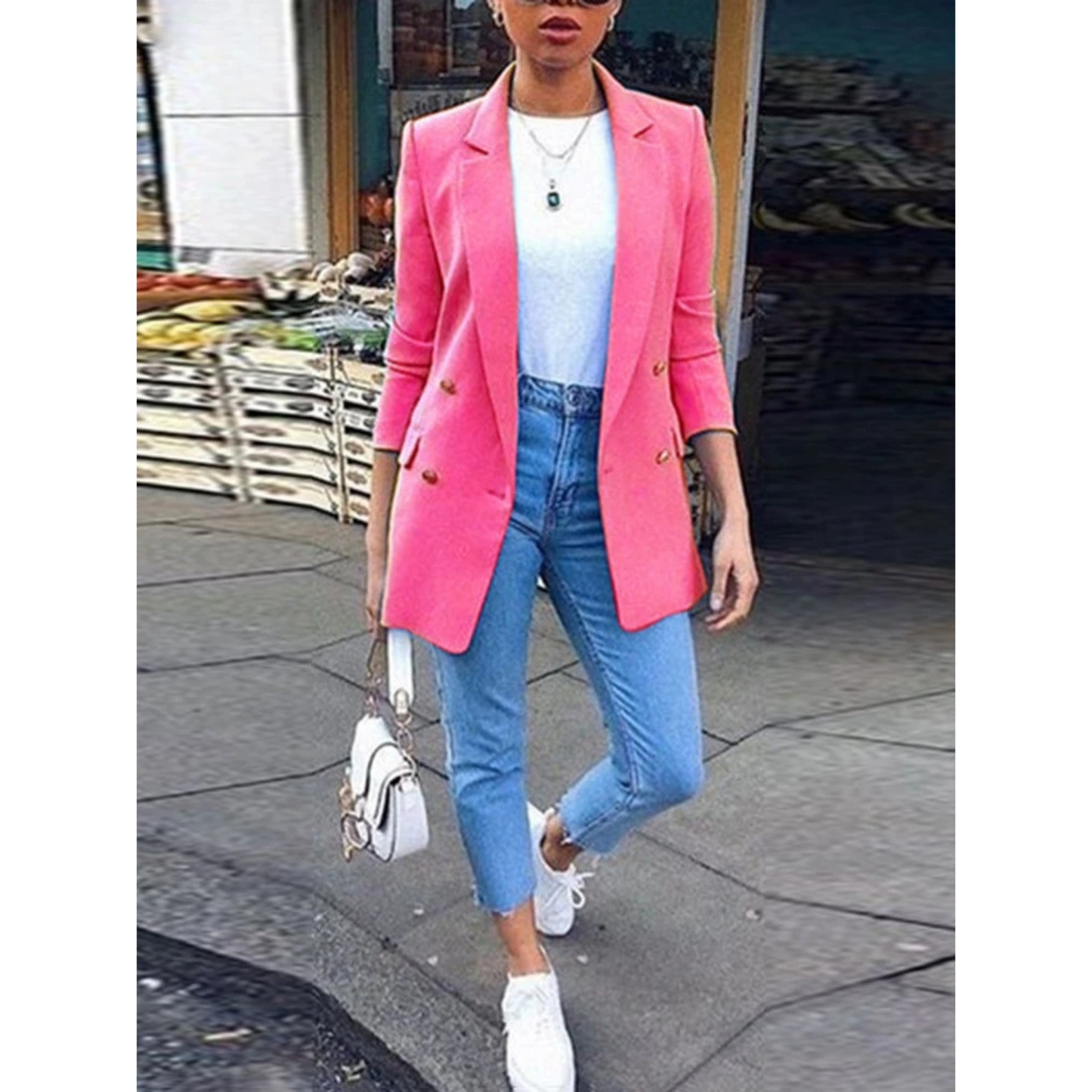 Norvielle Damen Blazer Mittellang Einfarbig