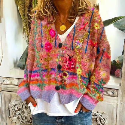 Damen Kuschelpullover Farbenfroh Wollig Bunt
