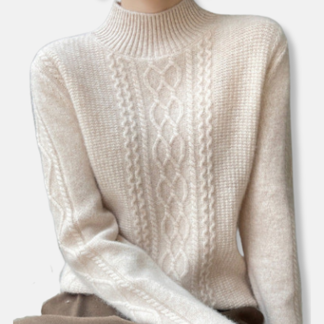 Damen Pullover Soft-Touch Strick Lockere Passform Kabelmuster Beige