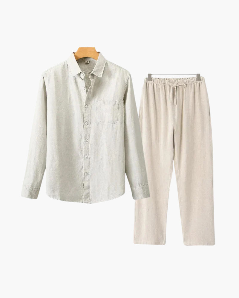 Herren Leinen-Anzug Lange Ärmel 2-teilig Beige