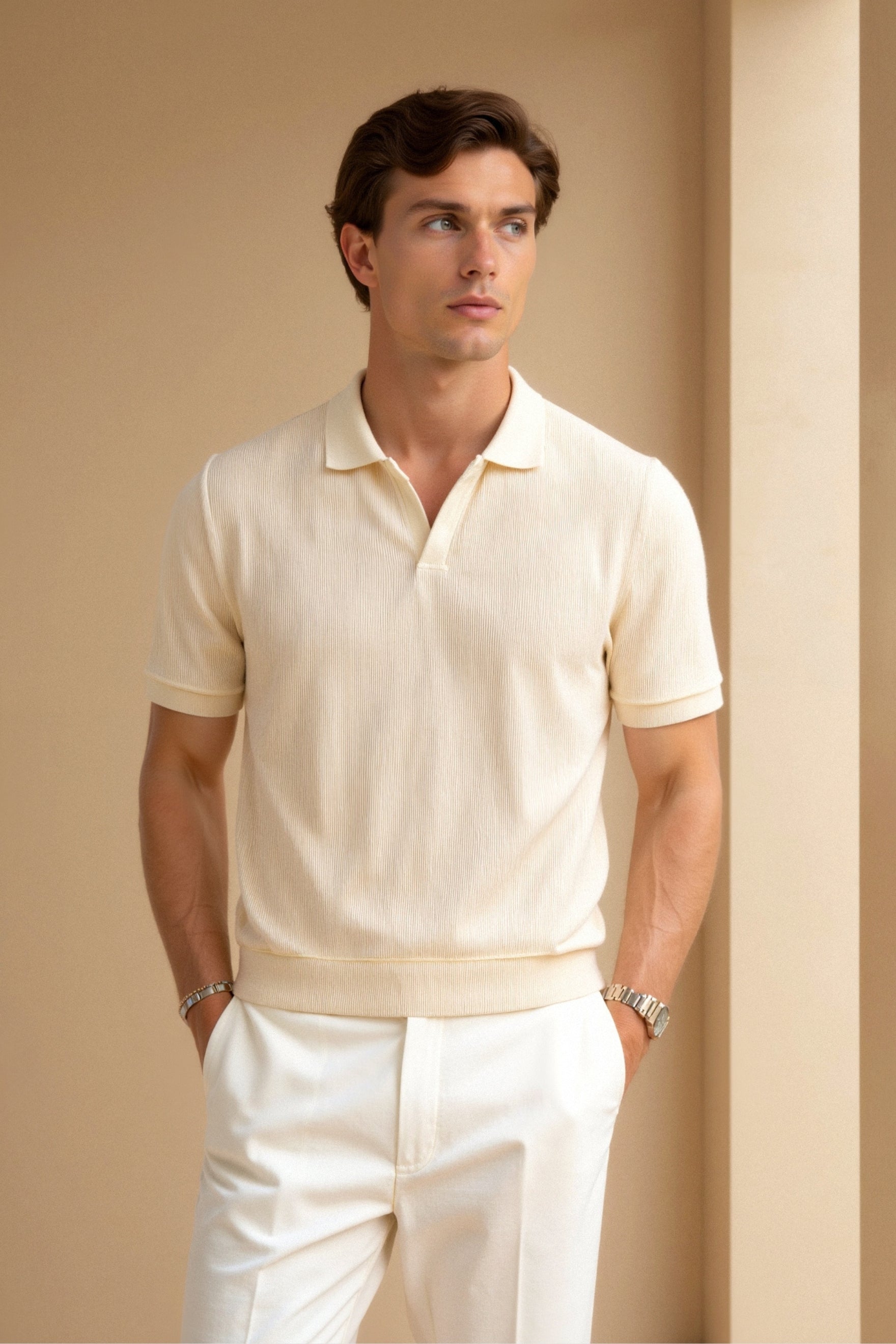 Herren Poloshirt Beige Elegant Zeitlos - Norvielle