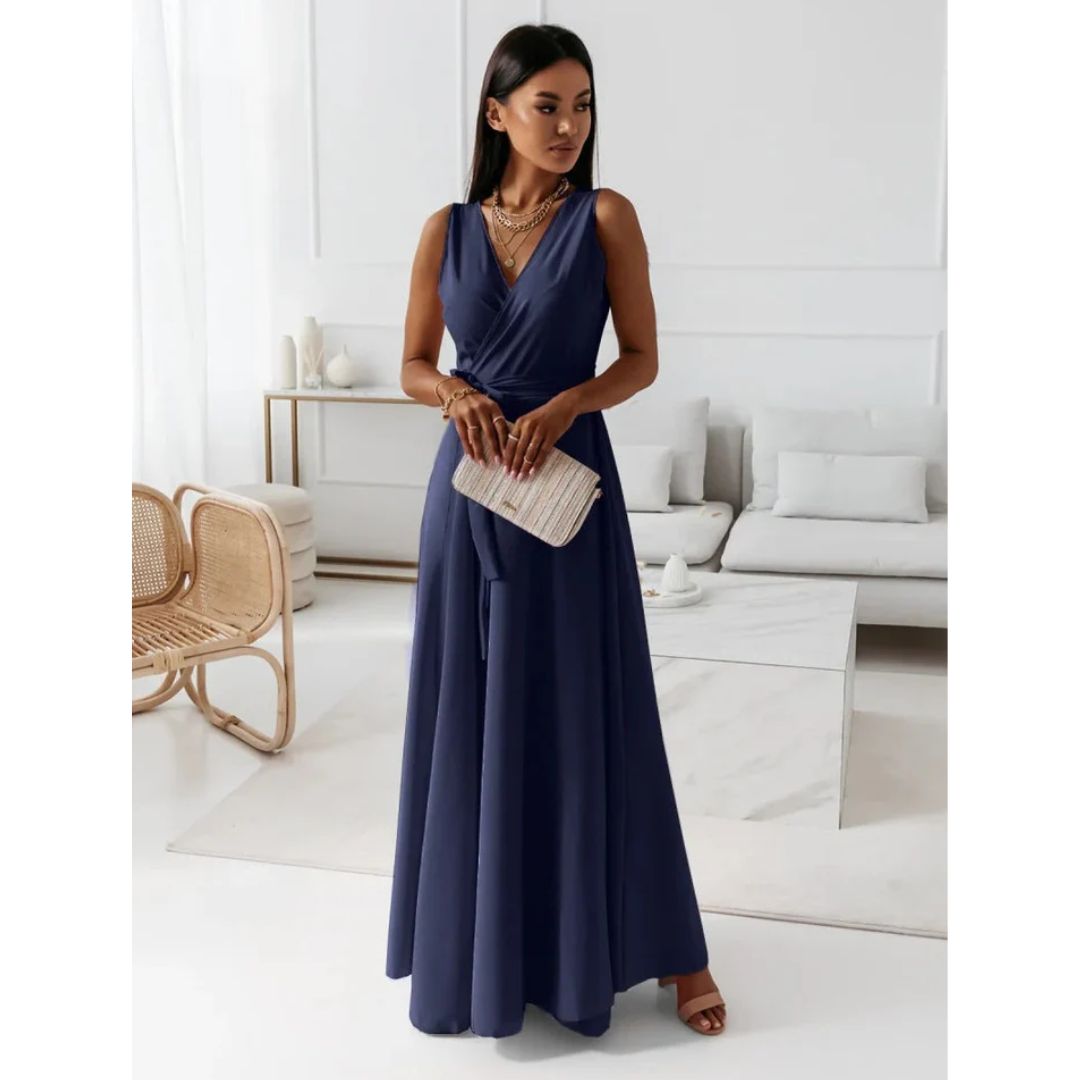 Damen Maxikleid Ärmellos Wickeloptik