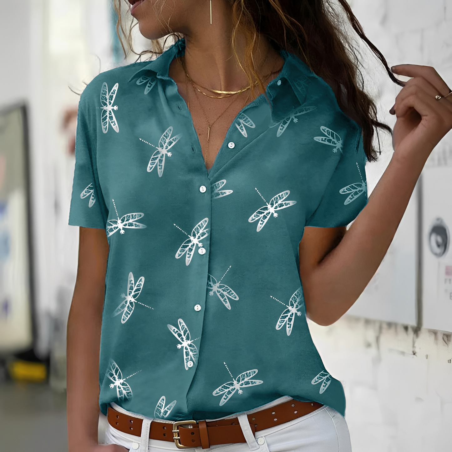 Damen Shirt Grenzüberschreitender Stil Baumwolle Weiß