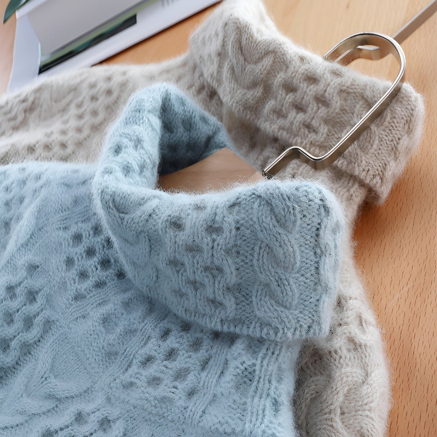 Damen Rollkragenpullover Wolle Warm Beige