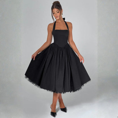 Damen Hochzeitsgastkleid Midikleid Neckholder