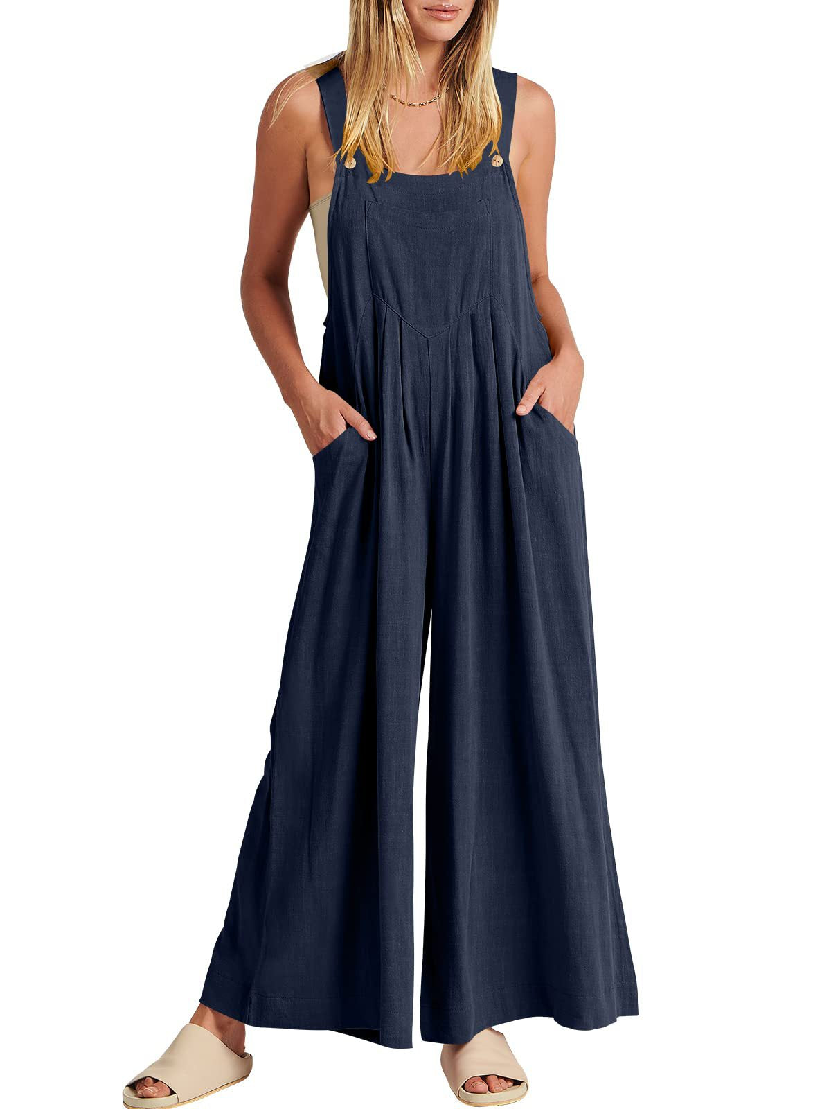 Damen Jumpsuit Weites Bein Mit Taschen