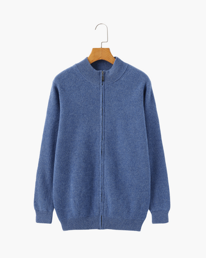 Herren Kaschmir Strickjacke Rippenstrick Reißverschluss