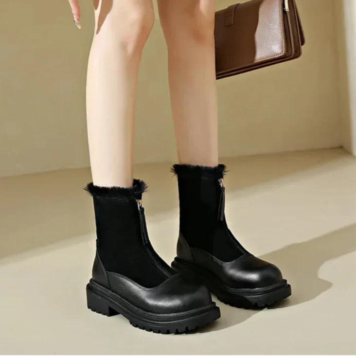 Damen Winterstiefel Schneeschuhe Profilsohle Mit Frontreißverschluss