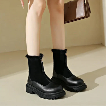 Damen Winterstiefel Schneeschuhe Profilsohle Mit Frontreißverschluss