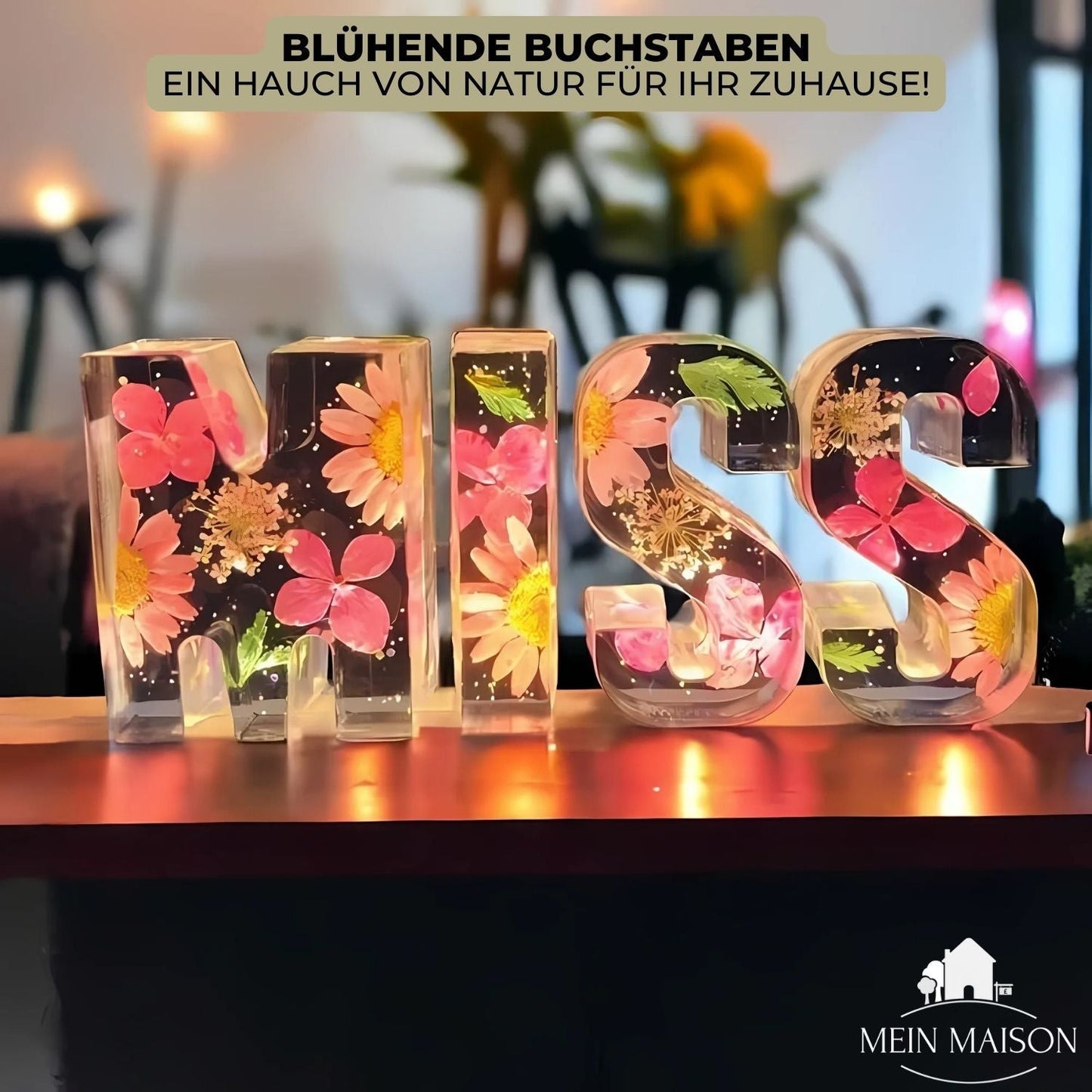 Florale Buchstabenlampe Harz Weiss