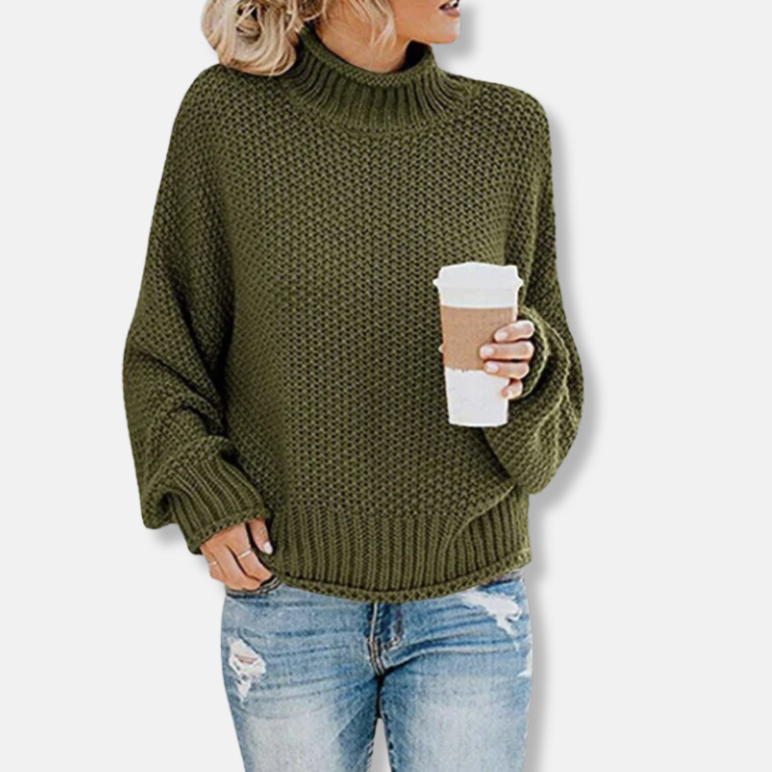Damen Pullover Wollmischung Oversized Raglanärmel Hochkragen