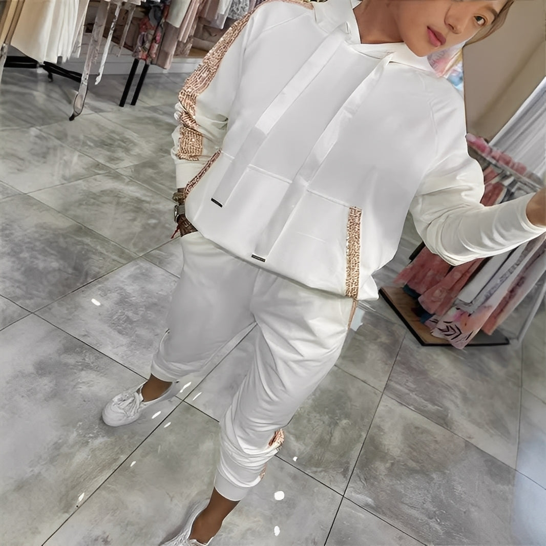 Damen Kapuzenpullover Set aus Pullover und Hose Elegantes Design - Norvielle