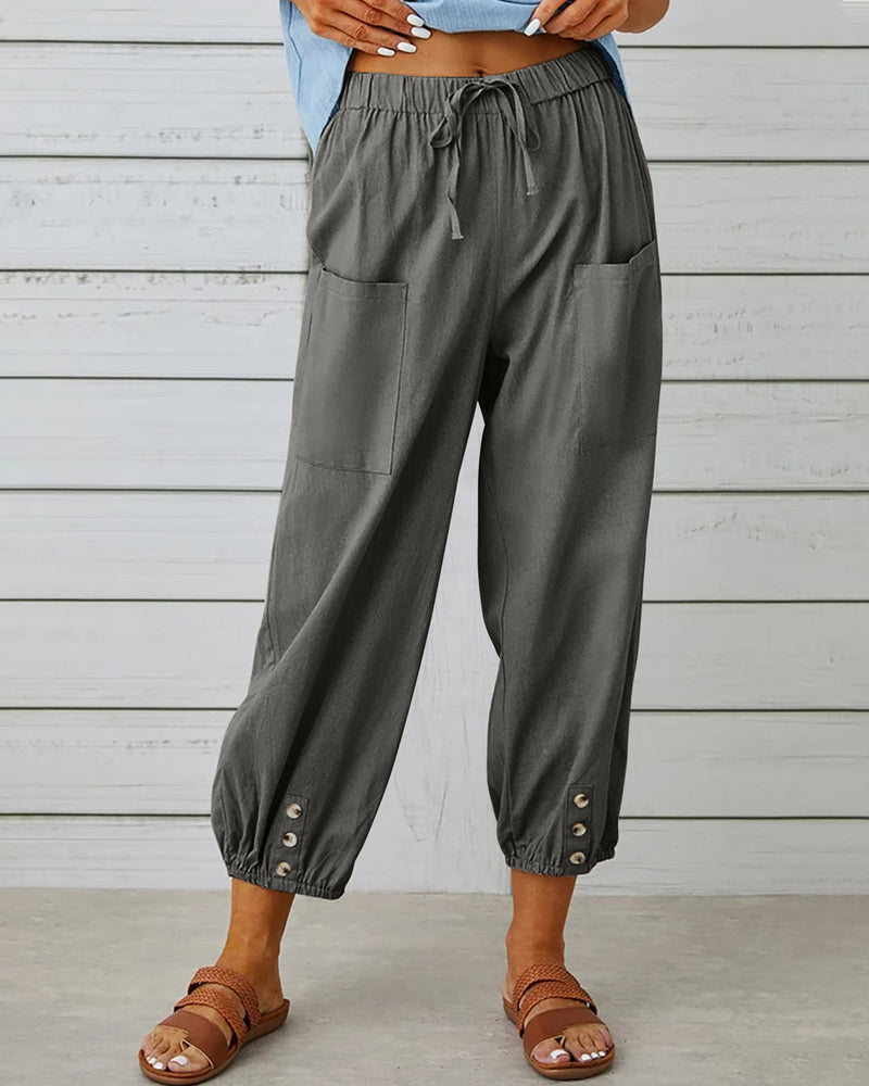 Damen Sommerhose Cargo Beige Baumwolle
