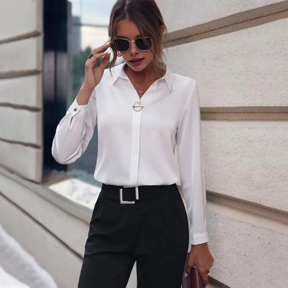 Damen Bluse Klassischer Kragen Lange Ärmel - Norvielle