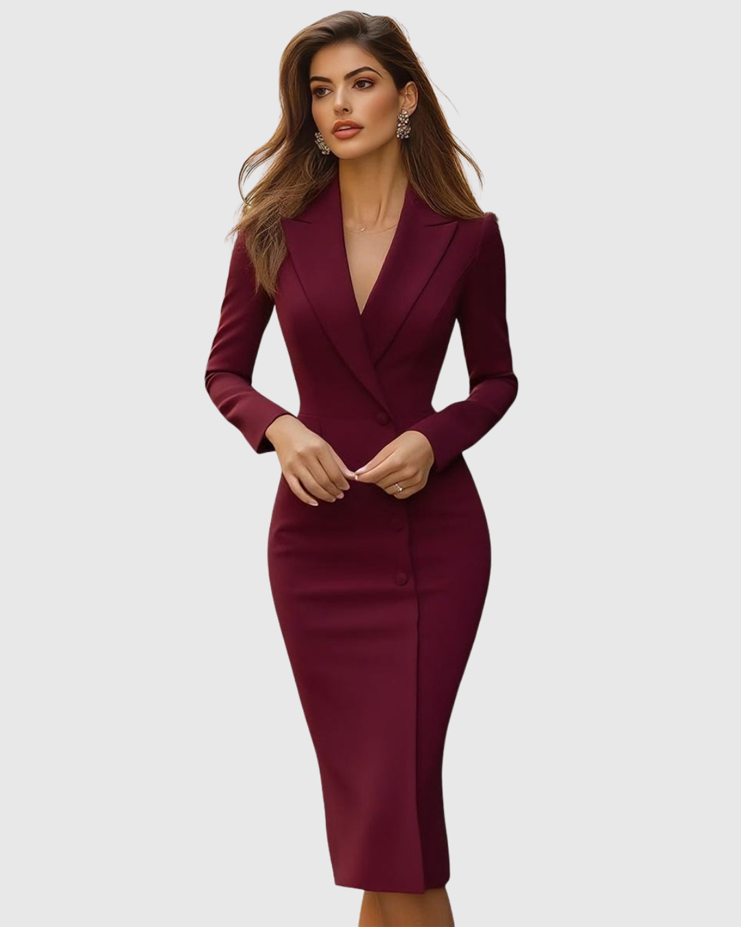 Damen Elegantes Midi-Kleid Strukturiert
