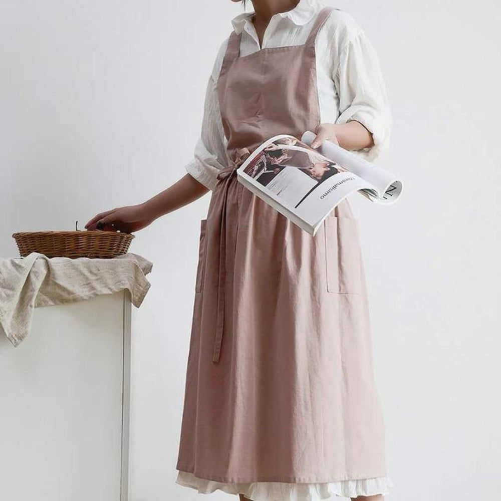 Baumwollschürze Damen Vielseitig Mit Taschen Beige