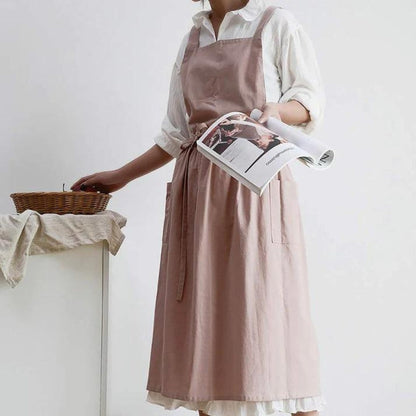 Baumwollschürze Damen Vielseitig Mit Taschen Beige