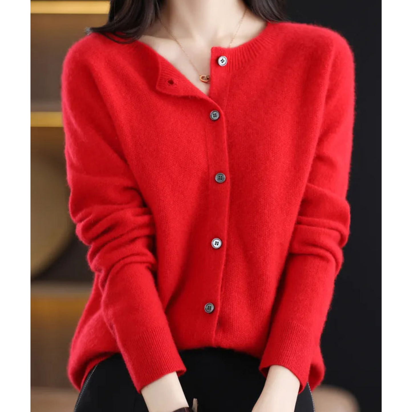 Norvielle Damen Strickjacke Merinowolle O-Ausschnitt