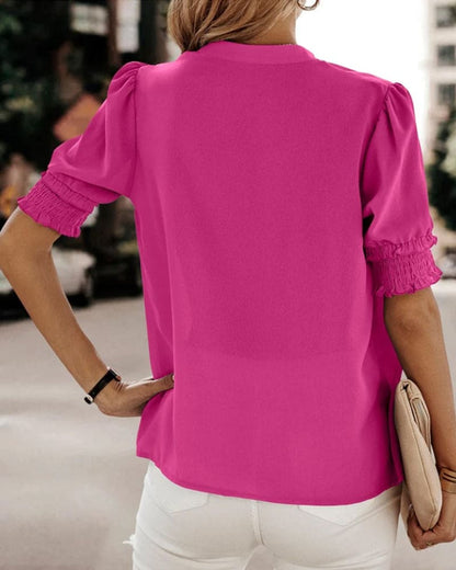 Elegante Damenbluse V-Ausschnitt Kurzärmelig