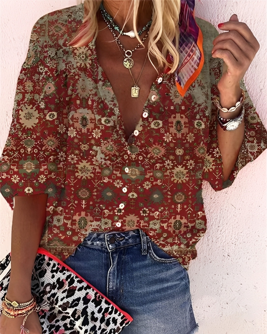 Damen Bluse mit Print Lockere Passform