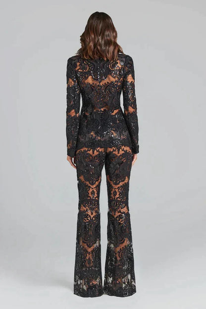 Damen Pailletten Blazer Hosen Set