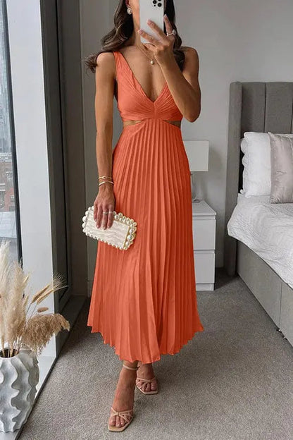 Damen Hochzeitsgastkleid Plissiert Midi