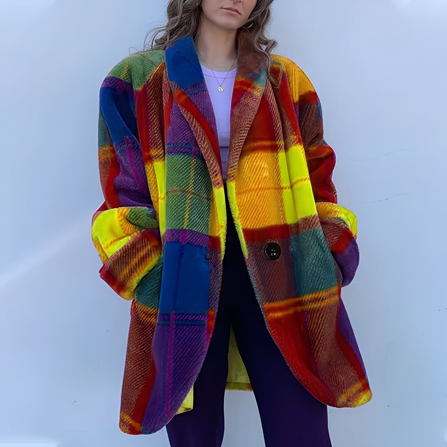 Damen Mantel Bunt Revers Taschen - Norvielle