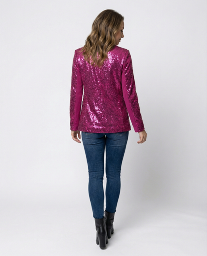 Damen Blazer Pailletten Glitter