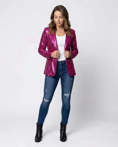 Damen Blazer Pailletten Glitter