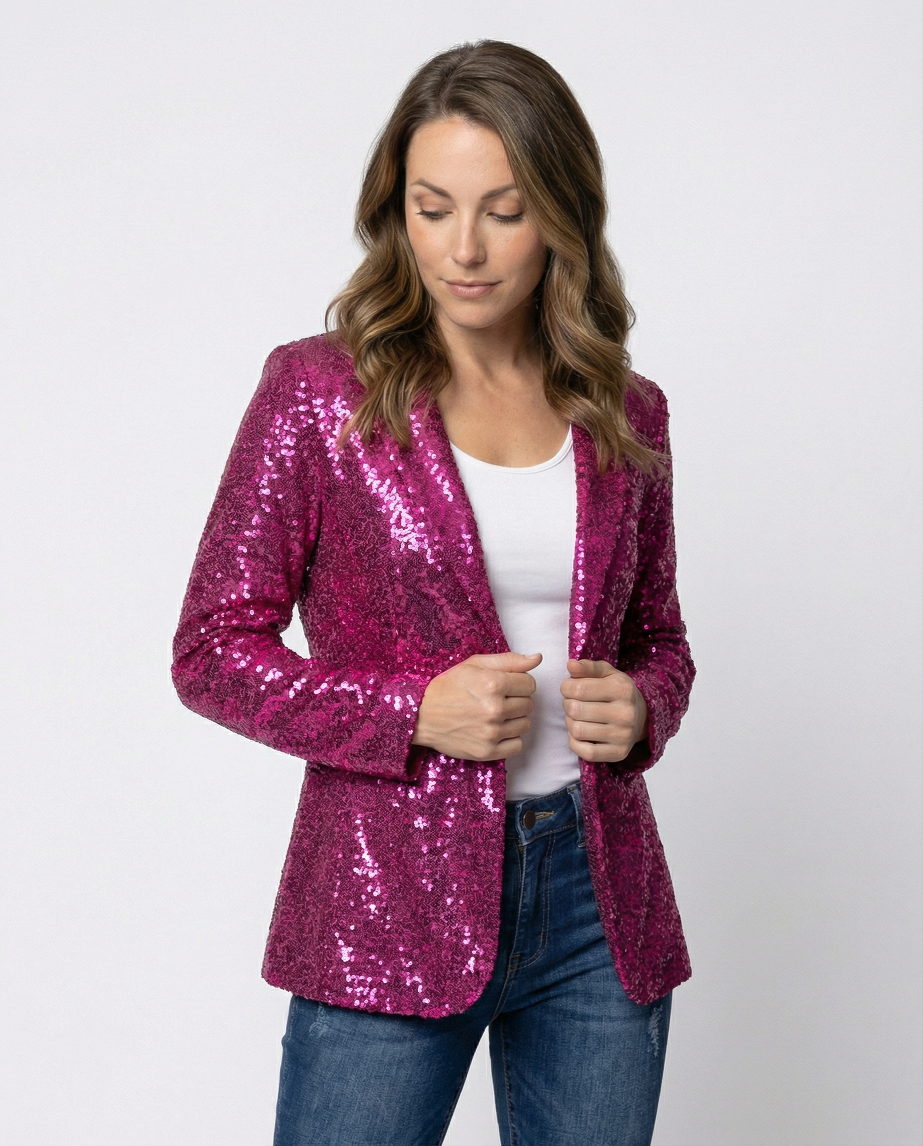 Damen Blazer Pailletten Schwarz Glitter - Norvielle
