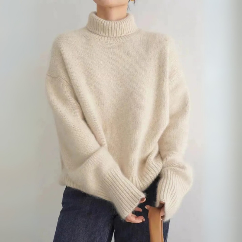 Damen Strickpullover Rollkragen Lockerer Fit Klassisch