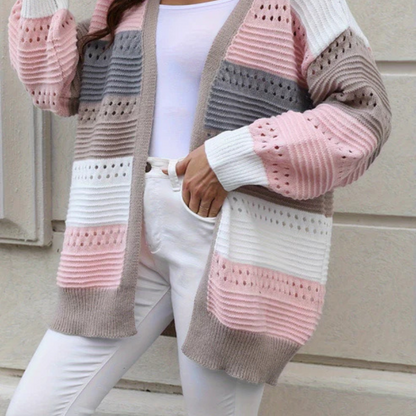 Norvielle Damen Cardigan Gestreift Lockere Passform