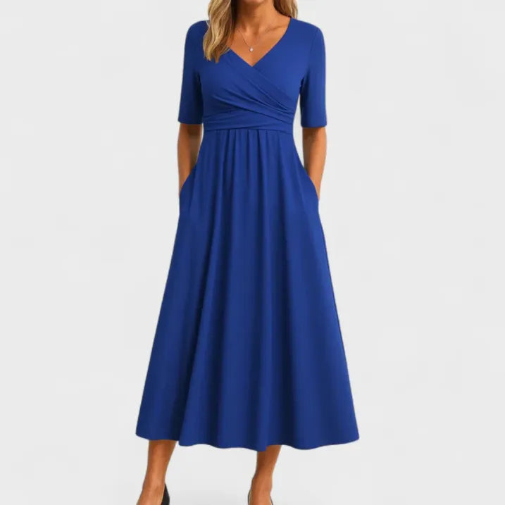 Damen Wickelkleid V-Ausschnitt 3/4-Ärmel Midi - Norvielle