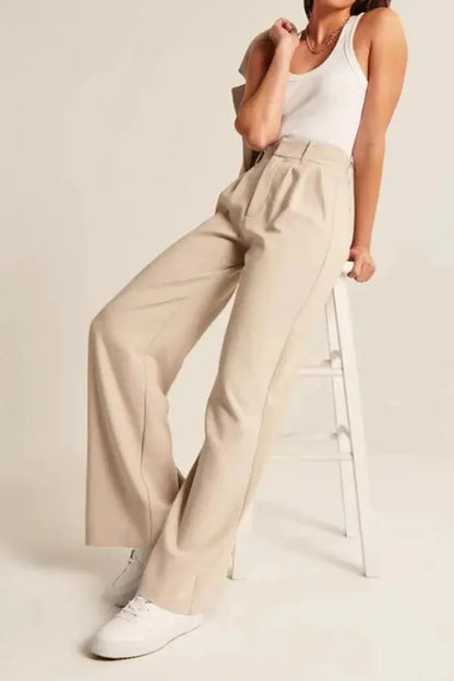 Elegante Damen High-Waist-Hose Wide-Leg Zeitloser Schnitt