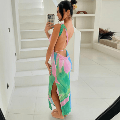 Damen Maxikleid Rückenausschnitt Seidig