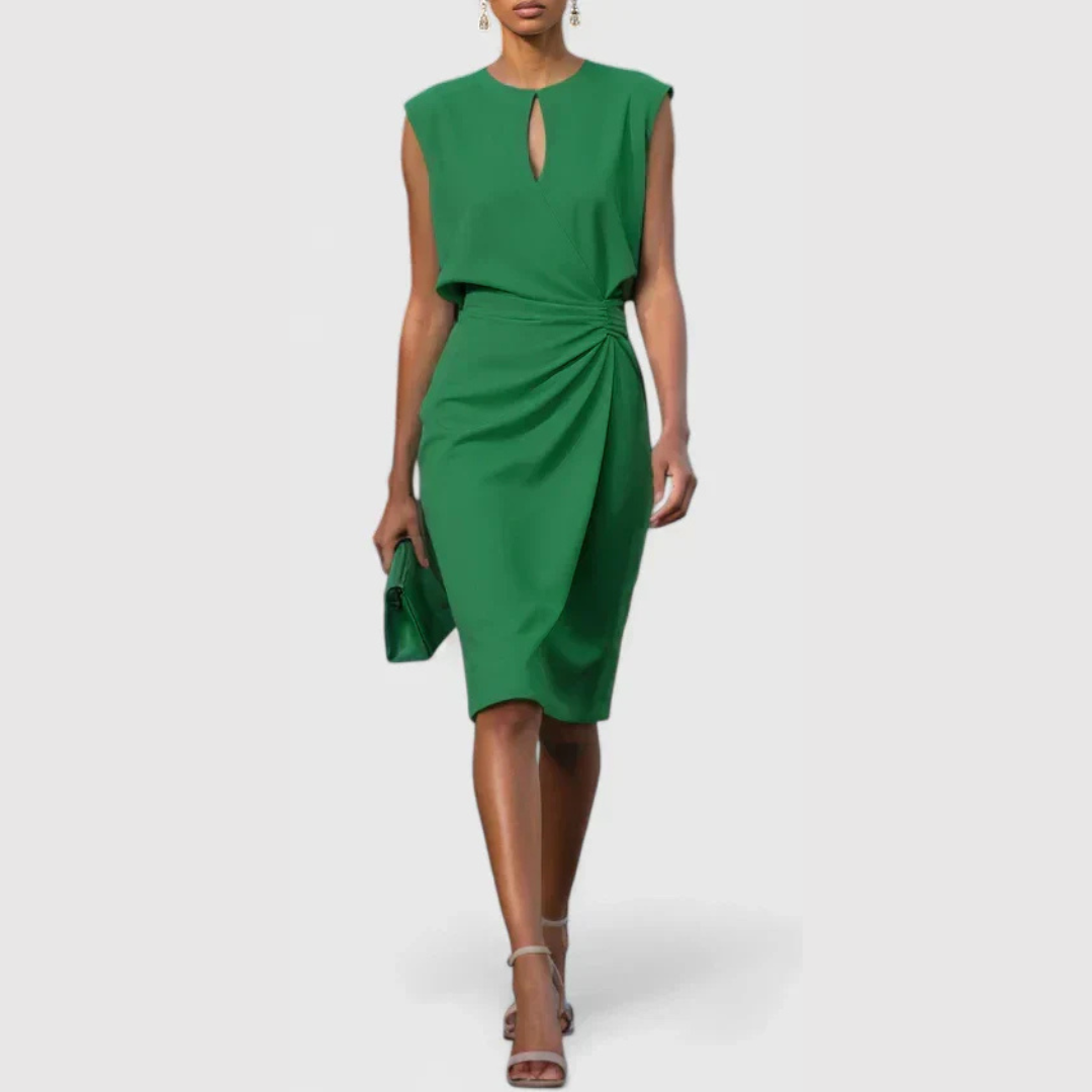 Damen Ärmelloses Gerafftes Midi-Kleid