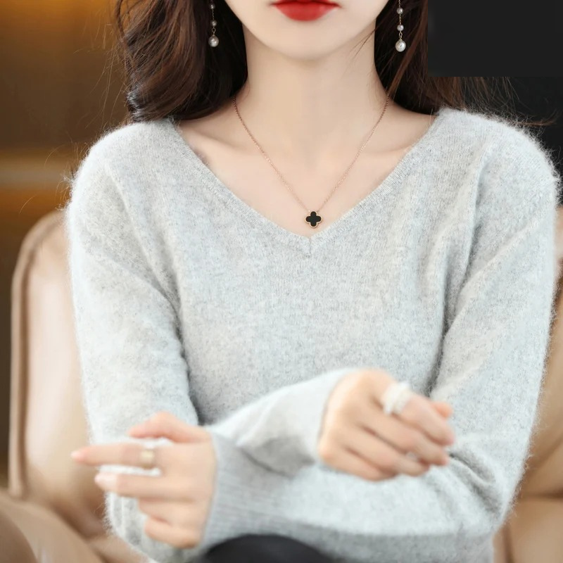 Damen V-Ausschnitt Pullover Leichter Strick