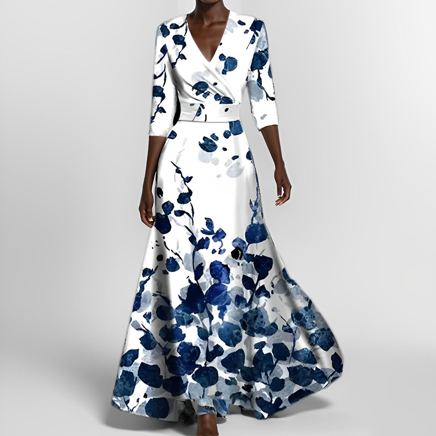 Damen Maxikleid Blumenmuster Langes Ärmel Kleid
