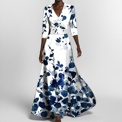 Damen Maxikleid Blumenmuster Langes Ärmel Kleid
