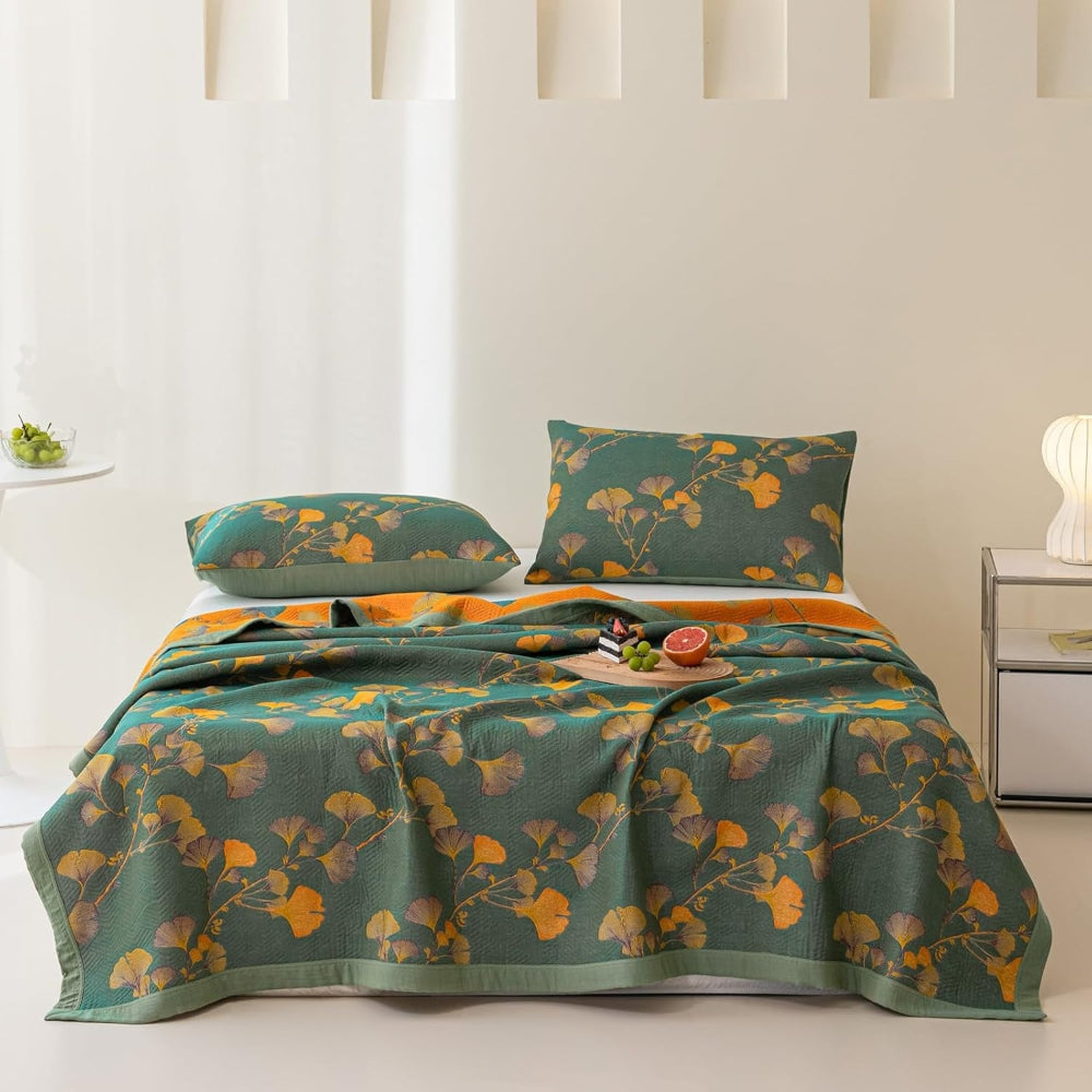 Wendebettdecke Jacquard Blumen Ginkgo Muster